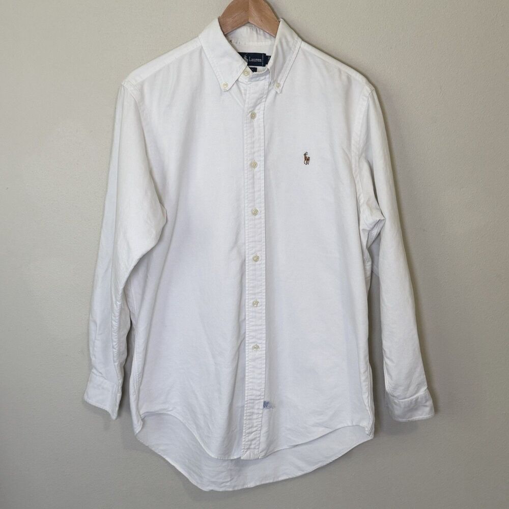 Vtg Y2K Ralph Lauren Oxford Shirt White Button Down 15.5 34 Preppy Pony Logo